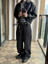 ストライプド ロウデニム ストレートレッグ トラウザーズ