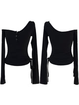 off-shoulder shirring strap T (4color)