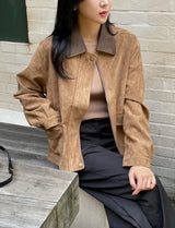 Hent Leather Collar Suede Jacket