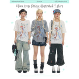 BETWEENANDxOliwa New women’s summer loose-fit two-color collaborative illustration round-neck short-sleeve T-shirt