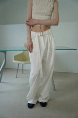 Linen belted pants_ivory