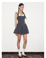 rirri Summer Collection 100% Cotton Textured Stripes Tie-Detail Resort Princess Style Dress (Excludes Inner Camisole）