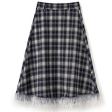 Fur Check Long Skirt [Vintage blue]