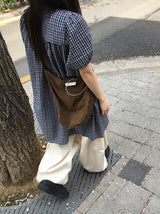 ジモチェックボタンパフ半袖ワンピース