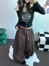 ファー🤎🧸クロッピードハーフプリンティングジャンパージップアップ🩶🖤2カラー