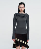 Color Strap Velour Frill Skirt _ BROWN