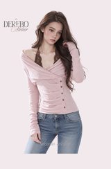 Rosé Lace Halter Neck Long Sleeve T-Shirt