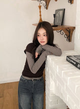 Feminine Border Cotton Boat Neck T-shirt (5color)