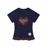 ハートレタリングチェックフリルTシャツ 232394043