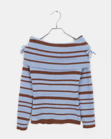 Mina Fold Slim-fit Ribbon Off-shoulder Stripe Knit