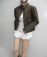 PINTUCK COTTON JACKET (BROWN)