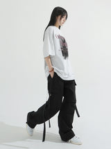 Strap cotton cargo pants