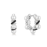 two tone sparkle twist shell pearl hoop 925 sterling silver with two tone plating earrings E069-07T