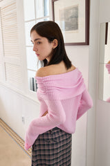 CUT-OUT OFF SHOULDER KNIT PINK