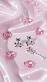 [Aespa Winter Earrings] ハートクリスタルアンドリボンピアス-シルバー