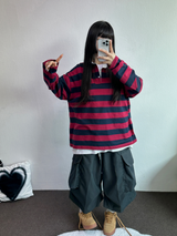 キュートカラーペティット👚ストライプロングスリーブTシャツ🎀❤💚3カラー