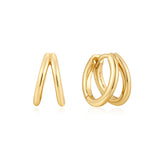 Double 925 Silver + 14k gold plating Hoop Ring Earring E059-14G