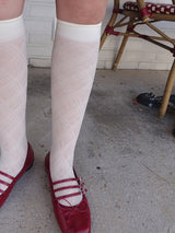 チェックシースルーニーソックス (IVORY, BLACK 2COLORS!)