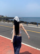 レースリボンクロップドノースリーブ