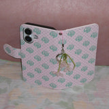 Rose Dot Pink Strawberry Milk Vintage Diary Case Leather Card Wallet Phone Case
