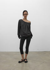 [MADE] Mumu Boat Neck Shirred Long Sleeve Tee