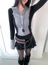 Youth Contrast Stripe Slim-fit Long Sleeve Shirt 