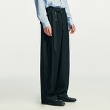 belted pin wide slacks black
