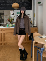 Dirt incision dyeing semi crop jacket