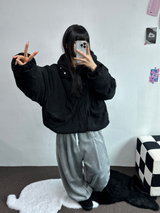 インナーフリースコーデュロイビッグフードジッパー🩶🖤 - 2カラー
