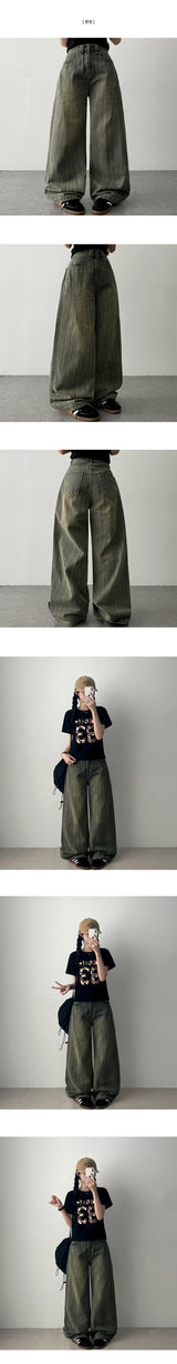 Mack Washing Stripe Diagonal Slot デニムワイドパンツ
