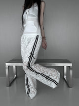 lace ribbon white pants