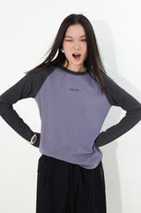 Color-blocked raglan sleeve slim-fit comfortable long-sleeve T-shirt