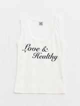 Love & Healthy ロゴノースリーブトップ White