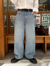 Indigo curved denim pants