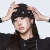 (DUC) Eyelet Stud Beanie Black