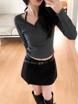 Unbalance Button Slim Rib T-shirt (5color)