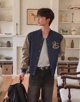 Barent Denim Color Matching Varsity Jacket