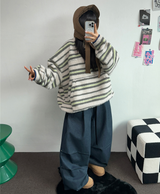 ツーピンタックリベットベルトバルーンロングパンツ🤎🖤💙3カラー