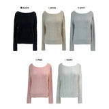ミルクティーアンゴラ長袖ボートネックバーティカルニットトップ (5 colors)