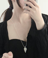 Silver Ball Grape Long Drop Necklace