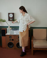 オーナメントプリントコーデュロイスカート [BEIGE]