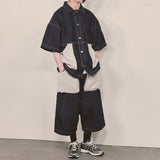 reverse terry pocket denim capri shorts_blue