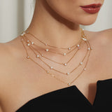 gold bezel cubic station 14k gold plating + 925 silver necklace N065-06G