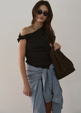 ONE SHOULDER CROP TOP_BLACK