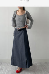 Deep Slit Wrap Denim Long Skirt