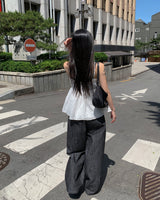 Dart denim wide pants
