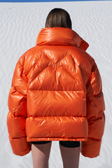 EMBROIDERED OVERSIZE PUFFER JACKET ORANGE