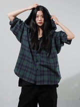 (UNISEX) ヴィンテージチェックフードシャツ