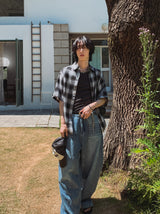 コージーオーバーフィットチェック半袖シャツ (3 color)
