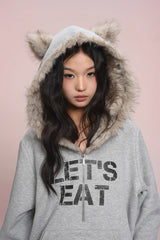 eat me plz* Cathy Cat Ear Fur Fleece Hoodie for Autumn-Winter Warmth Jacket